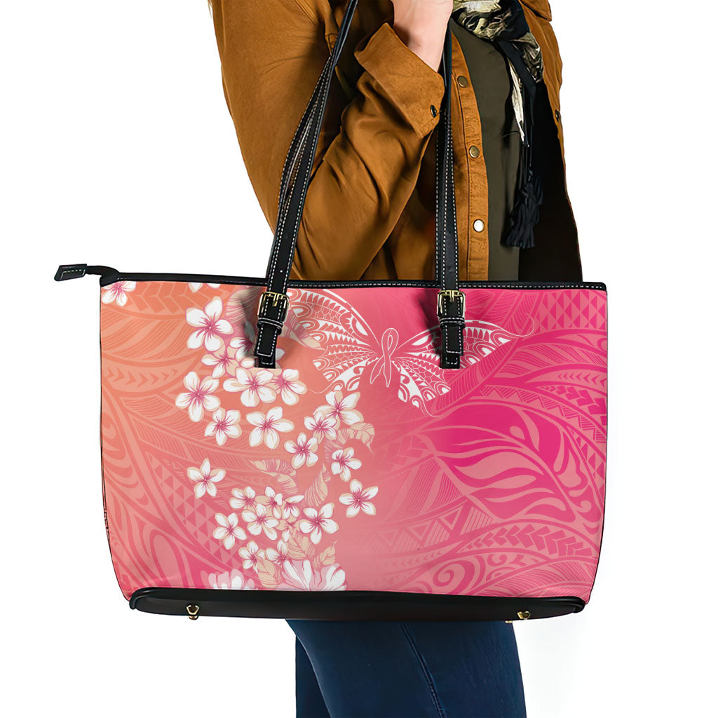 Dreamy Butterfly Polynesian - Breast Cancer Awareness Leather Tote Bag Floral Vibes