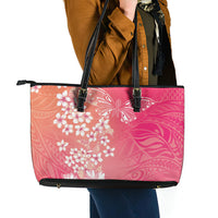 Dreamy Butterfly Polynesian - Breast Cancer Awareness Leather Tote Bag Floral Vibes