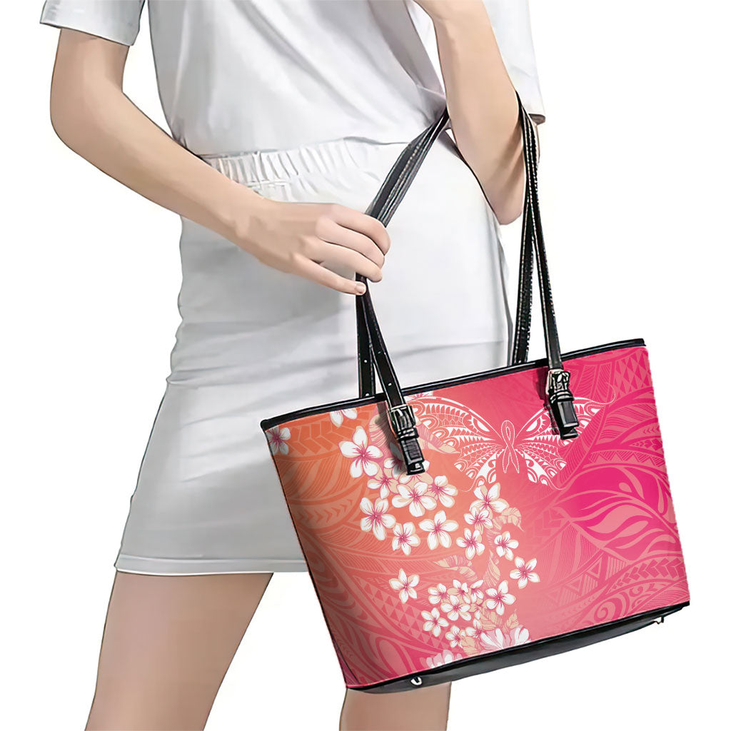 Dreamy Butterfly Polynesian - Breast Cancer Awareness Leather Tote Bag Floral Vibes