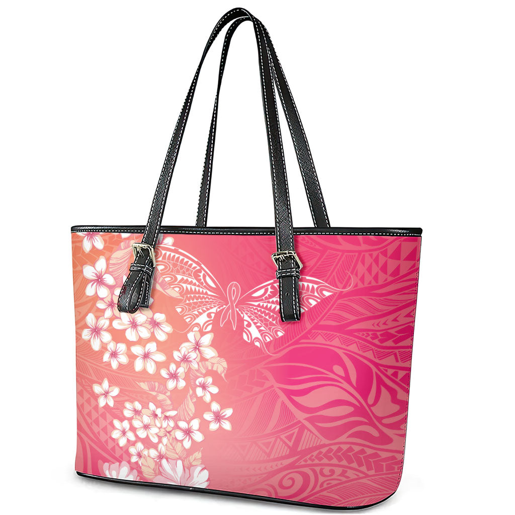 Dreamy Butterfly Polynesian - Breast Cancer Awareness Leather Tote Bag Floral Vibes