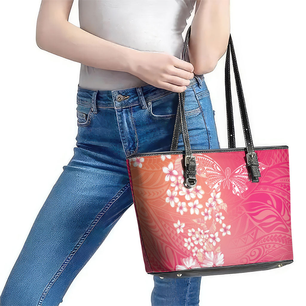 Dreamy Butterfly Polynesian - Breast Cancer Awareness Leather Tote Bag Floral Vibes