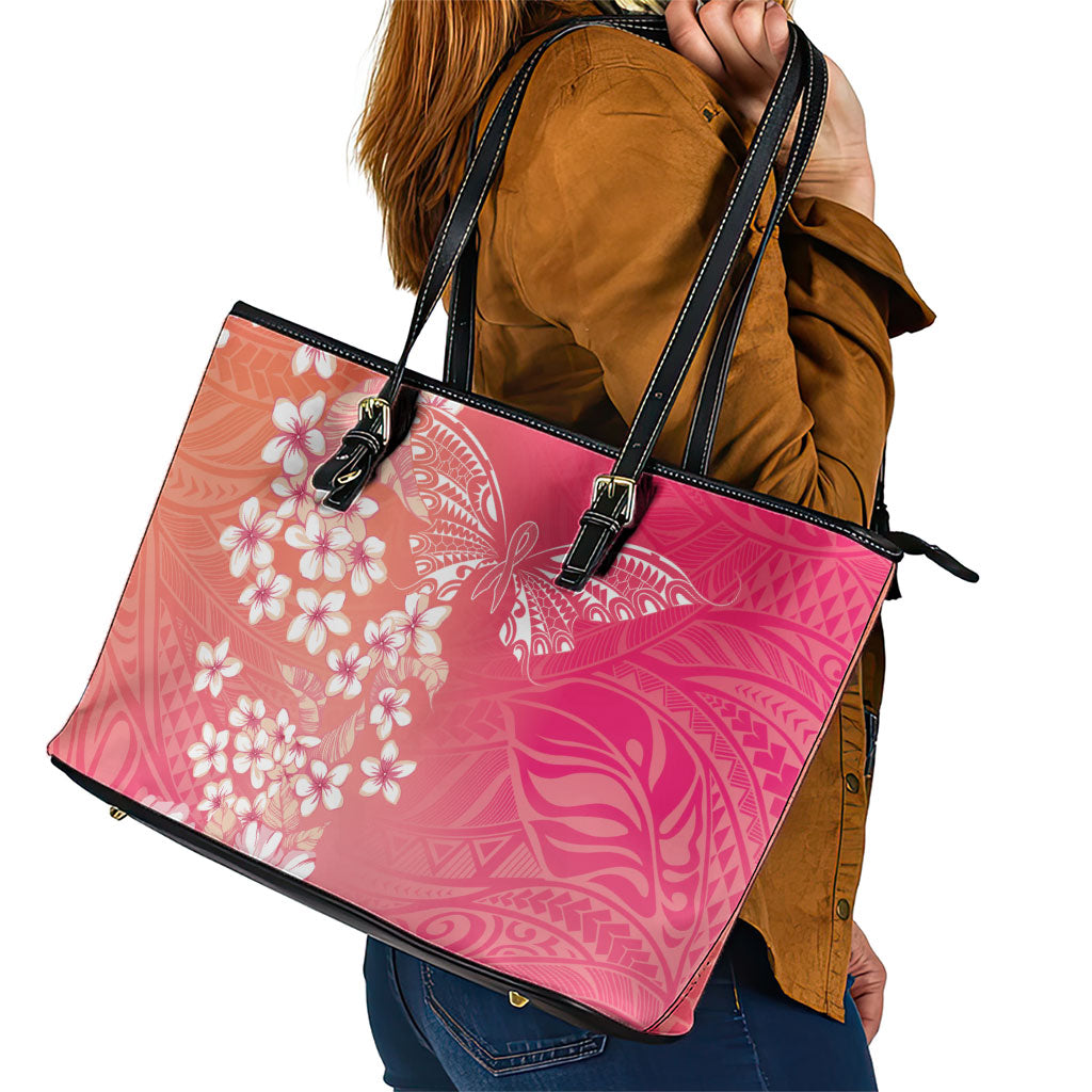 Dreamy Butterfly Polynesian - Breast Cancer Awareness Leather Tote Bag Floral Vibes
