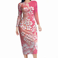 Dreamy Butterfly Polynesian - Breast Cancer Awareness Long Sleeve Bodycon Dress Floral Vibes