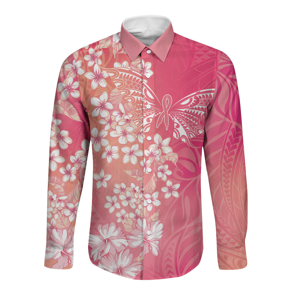 Dreamy Butterfly Polynesian - Breast Cancer Awareness Long Sleeve Button Shirt Floral Vibes