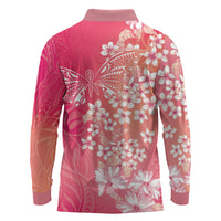Dreamy Butterfly Polynesian - Breast Cancer Awareness Long Sleeve Polo Shirt Floral Vibes