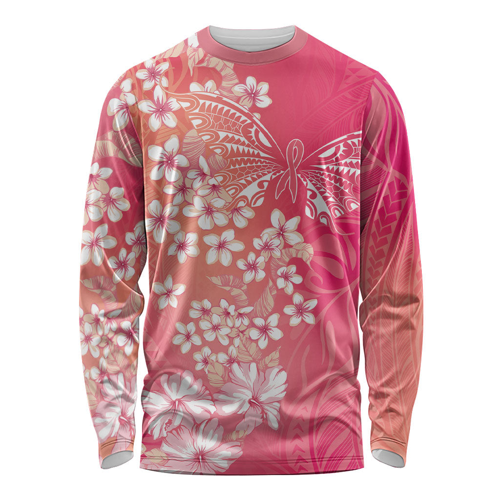 Dreamy Butterfly Polynesian - Breast Cancer Awareness Long Sleeve Shirt Floral Vibes