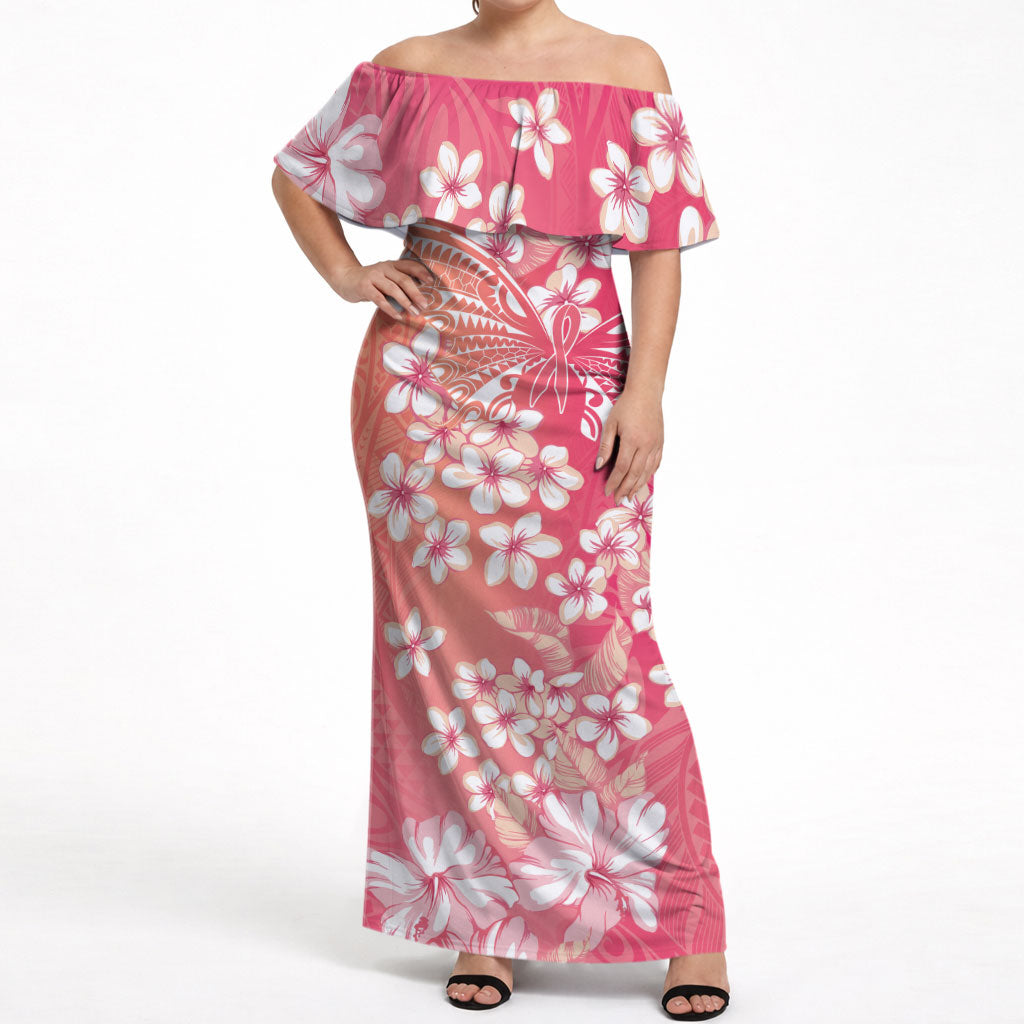 Dreamy Butterfly Polynesian - Breast Cancer Awareness Off Shoulder Maxi Dress Floral Vibes