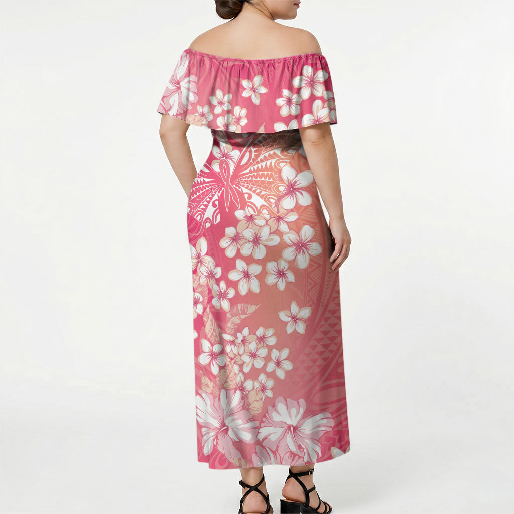Dreamy Butterfly Polynesian - Breast Cancer Awareness Off Shoulder Maxi Dress Floral Vibes