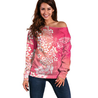 Dreamy Butterfly Polynesian - Breast Cancer Awareness Off Shoulder Sweater Floral Vibes