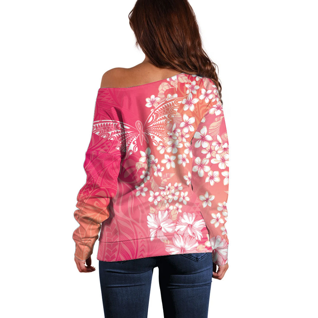 Dreamy Butterfly Polynesian - Breast Cancer Awareness Off Shoulder Sweater Floral Vibes