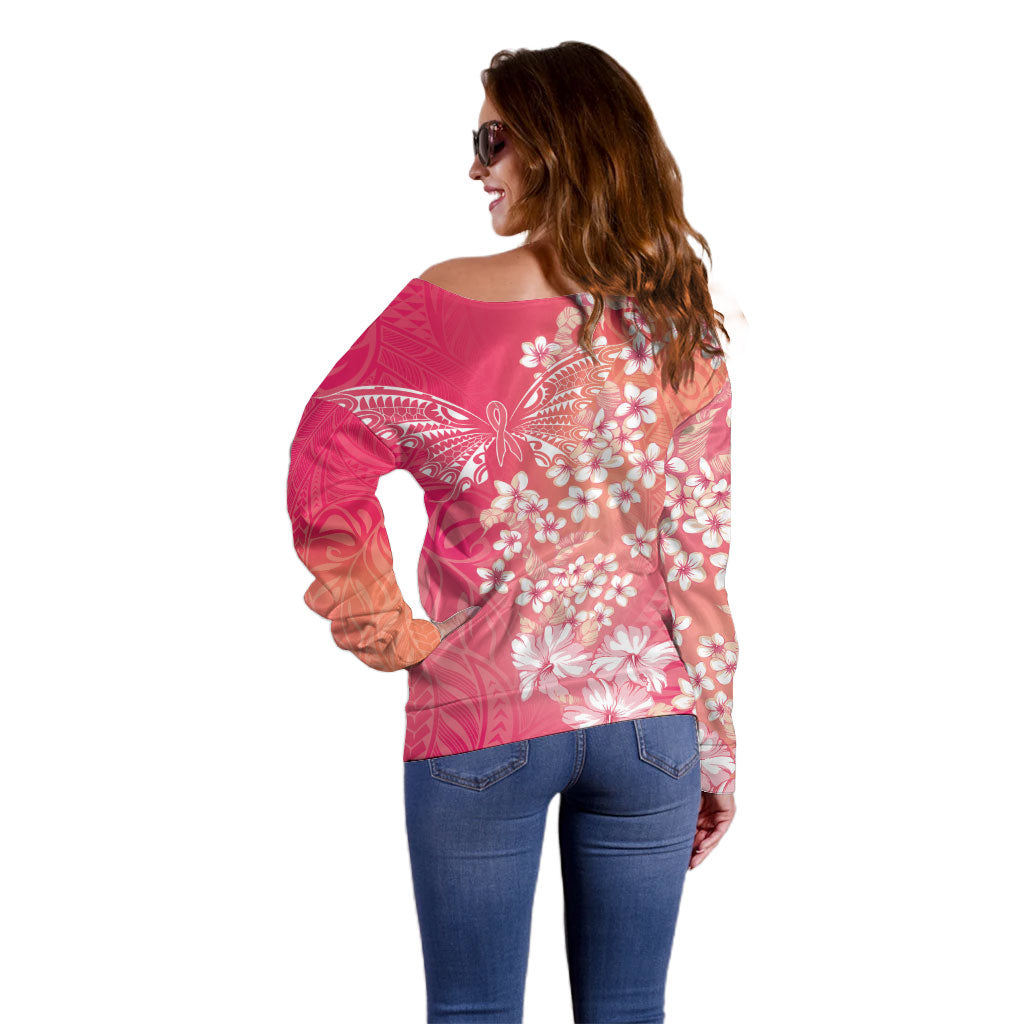 Dreamy Butterfly Polynesian - Breast Cancer Awareness Off Shoulder Sweater Floral Vibes