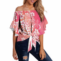 Dreamy Butterfly Polynesian - Breast Cancer Awareness Off Shoulder Wrap Waist Top Floral Vibes