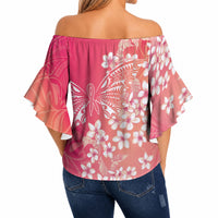 Dreamy Butterfly Polynesian - Breast Cancer Awareness Off Shoulder Wrap Waist Top Floral Vibes