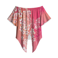 Dreamy Butterfly Polynesian - Breast Cancer Awareness Off Shoulder Wrap Waist Top Floral Vibes