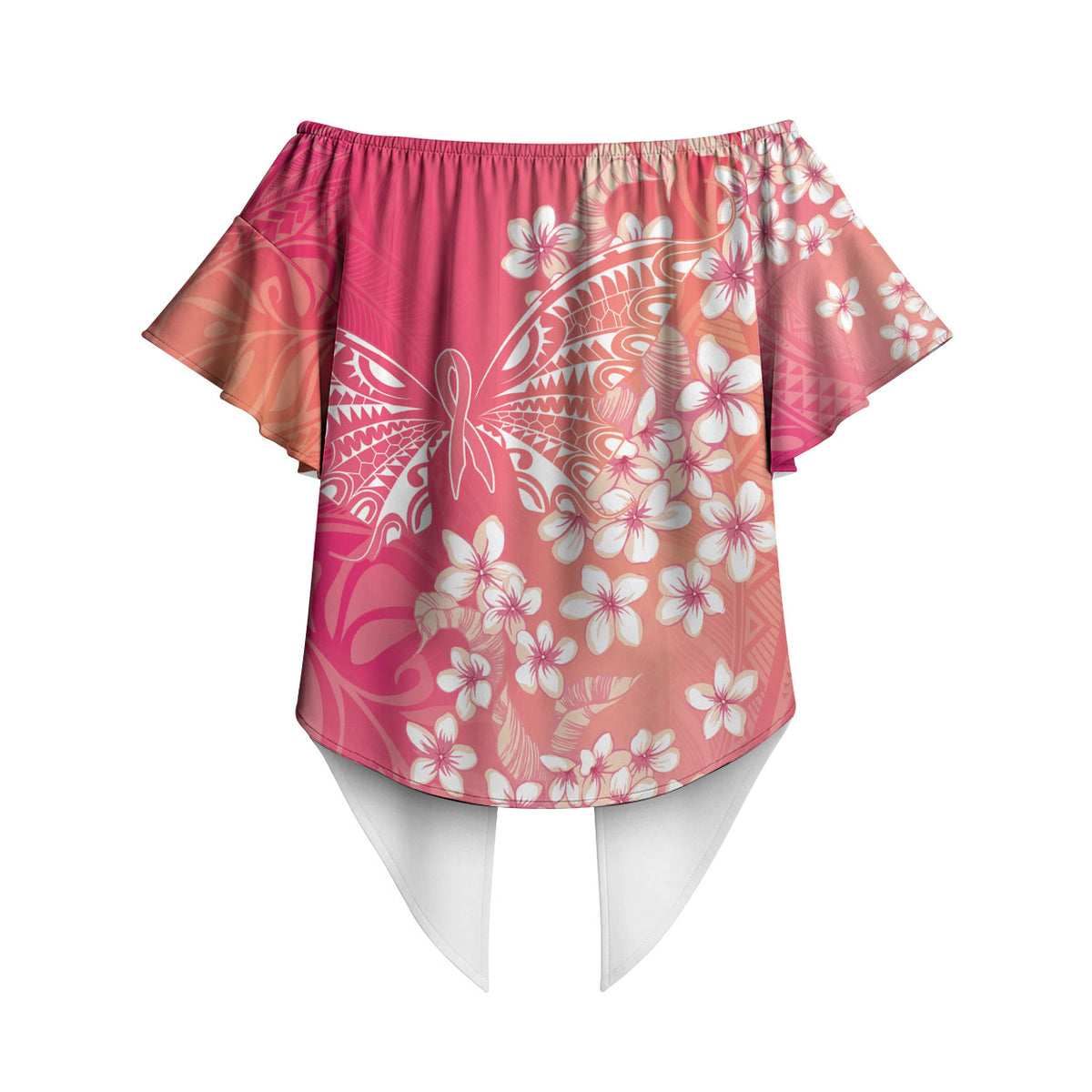 Dreamy Butterfly Polynesian - Breast Cancer Awareness Off Shoulder Wrap Waist Top Floral Vibes