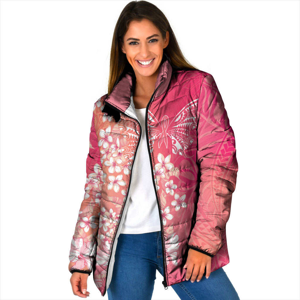 Dreamy Butterfly Polynesian - Breast Cancer Awareness Padded Jacket Floral Vibes