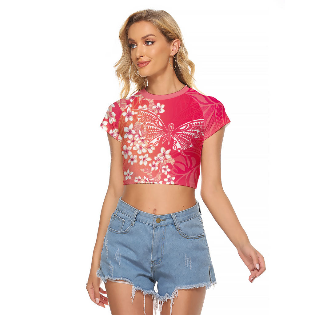 Dreamy Butterfly Polynesian - Breast Cancer Awareness Raglan Cropped T Shirt Floral Vibes