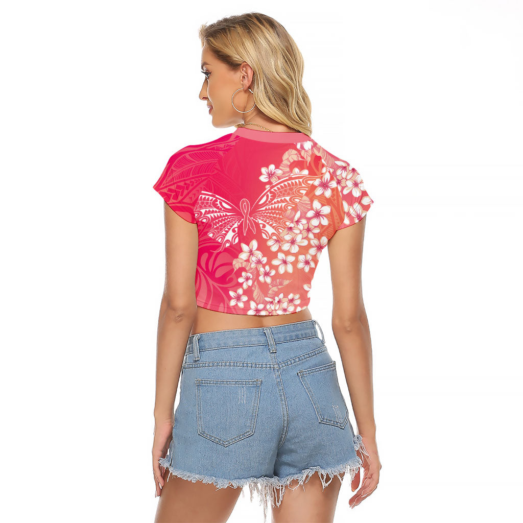 Dreamy Butterfly Polynesian - Breast Cancer Awareness Raglan Cropped T Shirt Floral Vibes