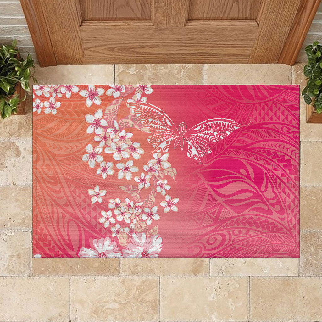 Dreamy Butterfly Polynesian - Breast Cancer Awareness Rubber Doormat Floral Vibes