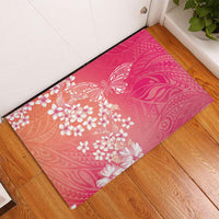 Dreamy Butterfly Polynesian - Breast Cancer Awareness Rubber Doormat Floral Vibes