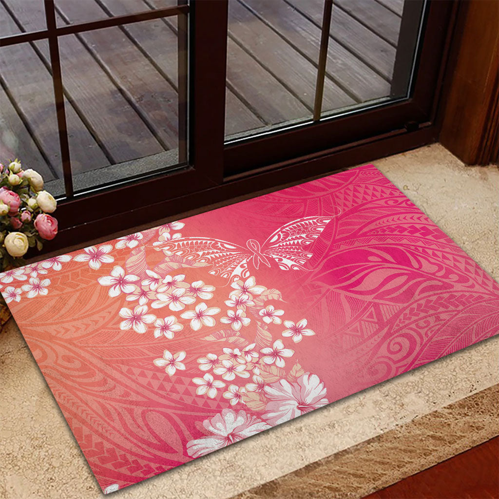 Dreamy Butterfly Polynesian - Breast Cancer Awareness Rubber Doormat Floral Vibes