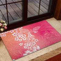 Dreamy Butterfly Polynesian - Breast Cancer Awareness Rubber Doormat Floral Vibes