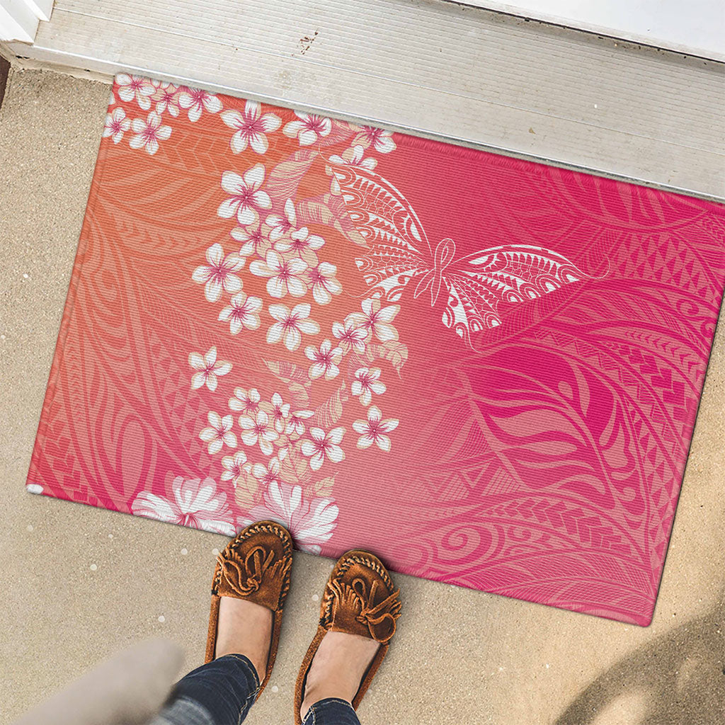 Dreamy Butterfly Polynesian - Breast Cancer Awareness Rubber Doormat Floral Vibes