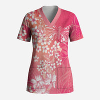 Dreamy Butterfly Polynesian - Breast Cancer Awareness Scrub Top Floral Vibes