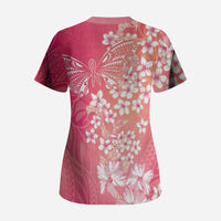Dreamy Butterfly Polynesian - Breast Cancer Awareness Scrub Top Floral Vibes