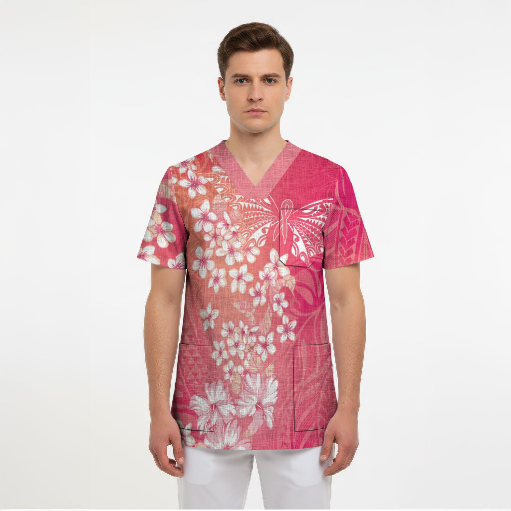 Dreamy Butterfly Polynesian - Breast Cancer Awareness Scrub Top Floral Vibes