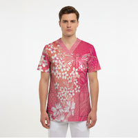 Dreamy Butterfly Polynesian - Breast Cancer Awareness Scrub Top Floral Vibes