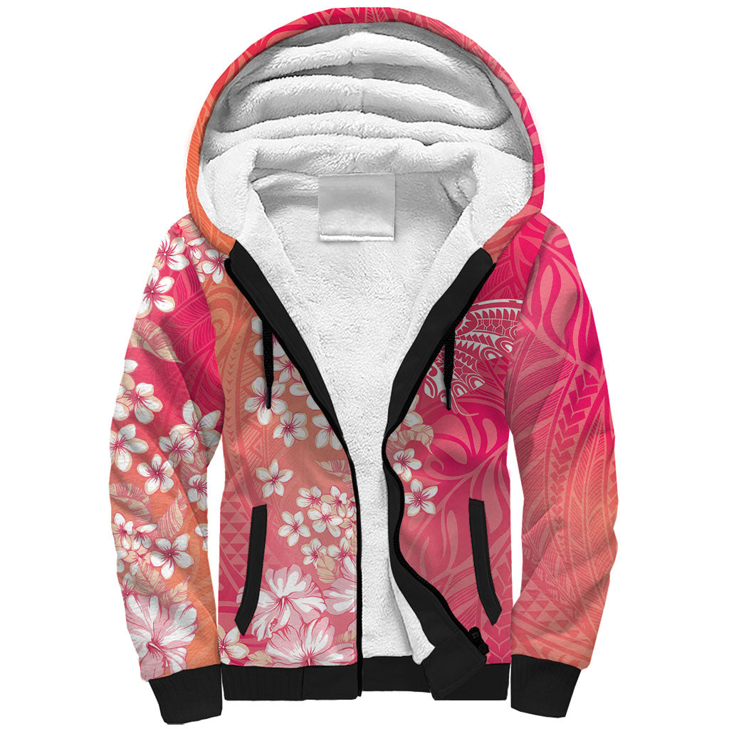 Dreamy Butterfly Polynesian - Breast Cancer Awareness Sherpa Hoodie Floral Vibes
