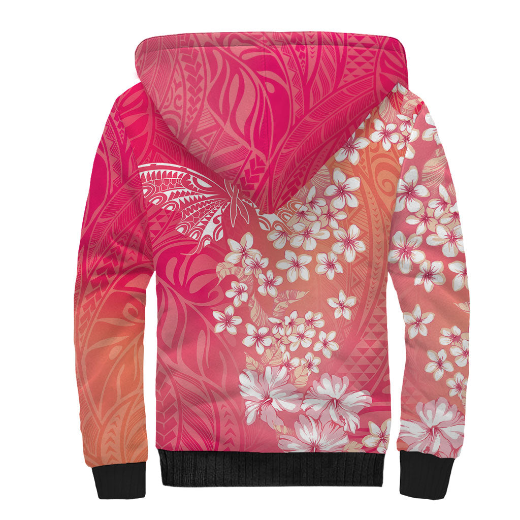 Dreamy Butterfly Polynesian - Breast Cancer Awareness Sherpa Hoodie Floral Vibes