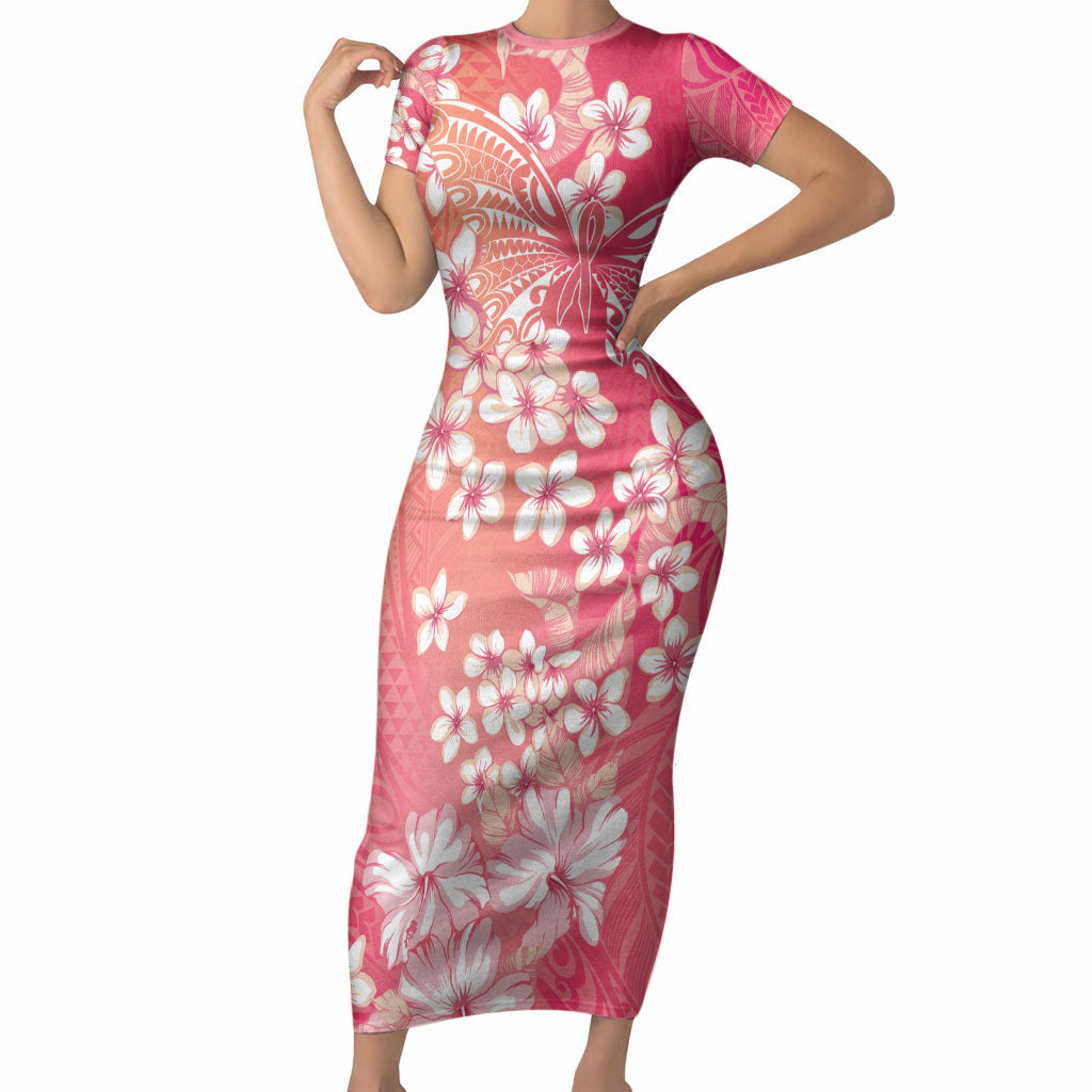 Dreamy Butterfly Polynesian - Breast Cancer Awareness Short Sleeve Bodycon Dress Floral Vibes
