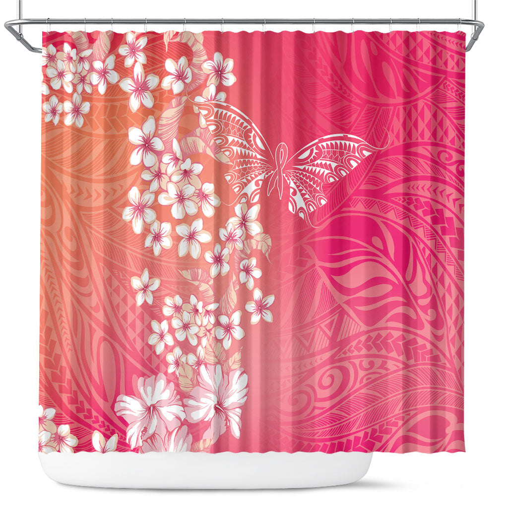 Dreamy Butterfly Polynesian - Breast Cancer Awareness Shower Curtain Floral Vibes