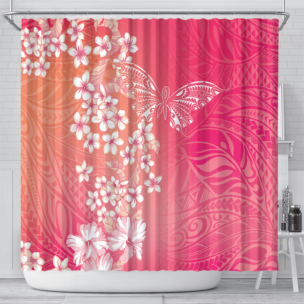 Dreamy Butterfly Polynesian - Breast Cancer Awareness Shower Curtain Floral Vibes