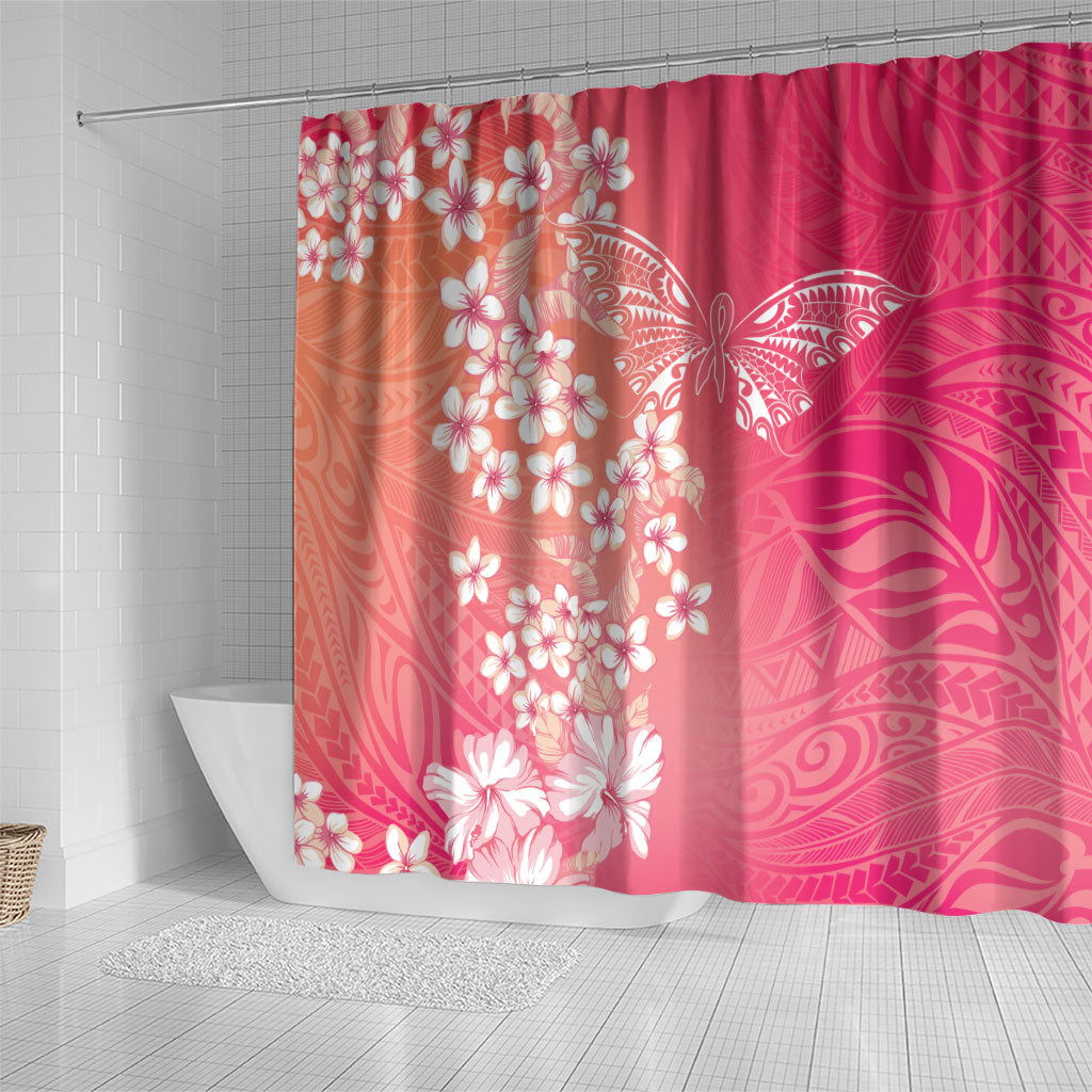 Dreamy Butterfly Polynesian - Breast Cancer Awareness Shower Curtain Floral Vibes