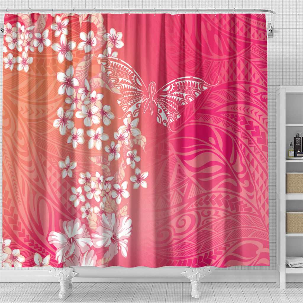 Dreamy Butterfly Polynesian - Breast Cancer Awareness Shower Curtain Floral Vibes