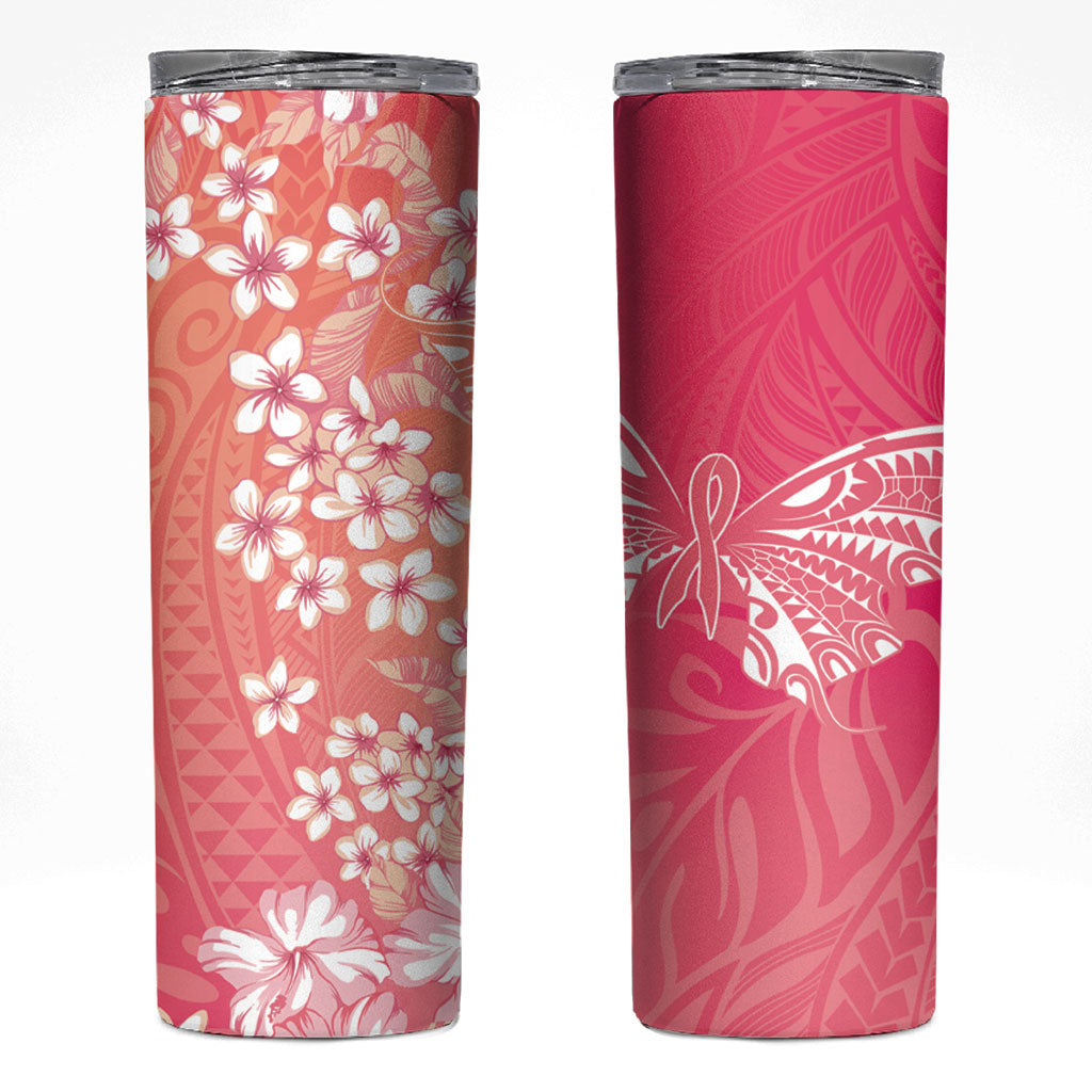 Dreamy Butterfly Polynesian - Breast Cancer Awareness Skinny Tumbler Floral Vibes