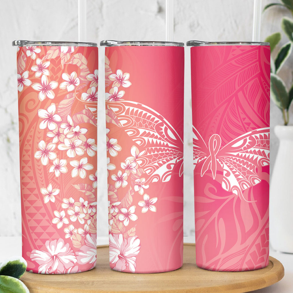Dreamy Butterfly Polynesian - Breast Cancer Awareness Skinny Tumbler Floral Vibes