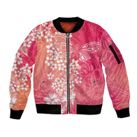 Dreamy Butterfly Polynesian - Breast Cancer Awareness Sleeve Zip Bomber Jacket Floral Vibes