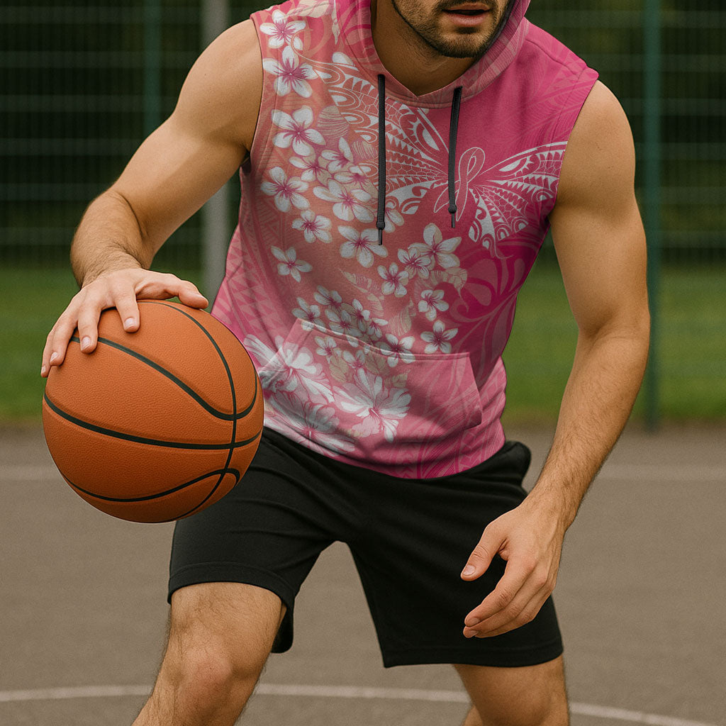 Dreamy Butterfly Polynesian - Breast Cancer Awareness Sleeveless Hoodie Floral Vibes