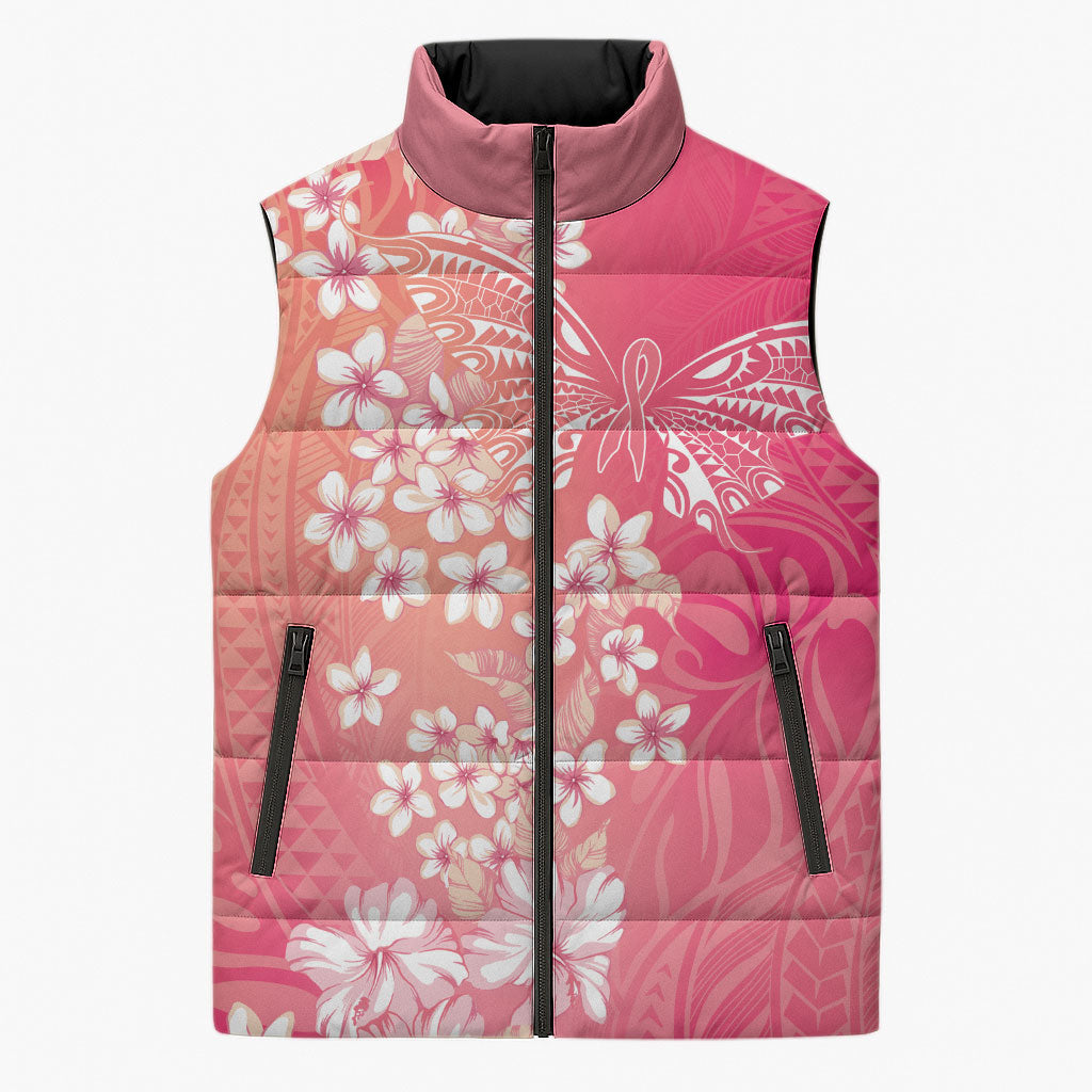 Dreamy Butterfly Polynesian - Breast Cancer Awareness Sleeveless Puffer Jacket Floral Vibes
