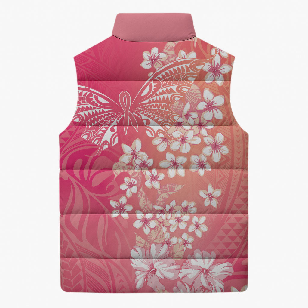 Dreamy Butterfly Polynesian - Breast Cancer Awareness Sleeveless Puffer Jacket Floral Vibes