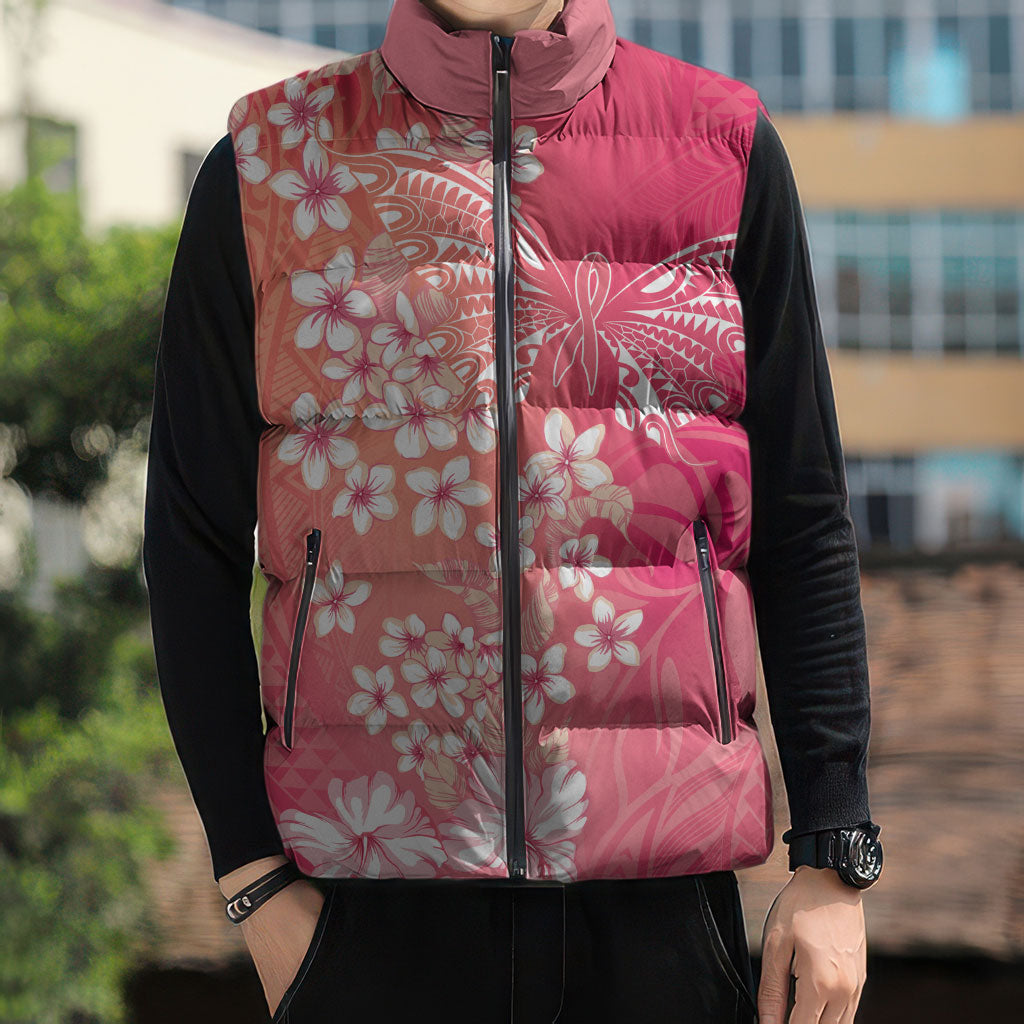 Dreamy Butterfly Polynesian - Breast Cancer Awareness Sleeveless Puffer Jacket Floral Vibes