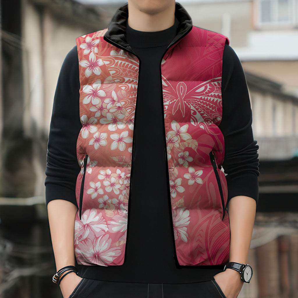 Dreamy Butterfly Polynesian - Breast Cancer Awareness Sleeveless Puffer Jacket Floral Vibes