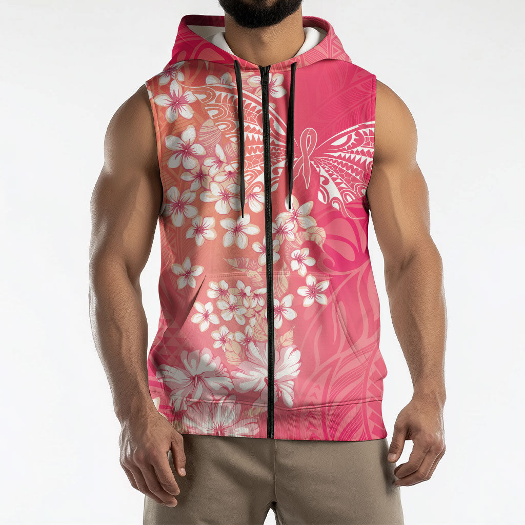 Dreamy Butterfly Polynesian - Breast Cancer Awareness Sleeveless Zip Hoodie Floral Vibes