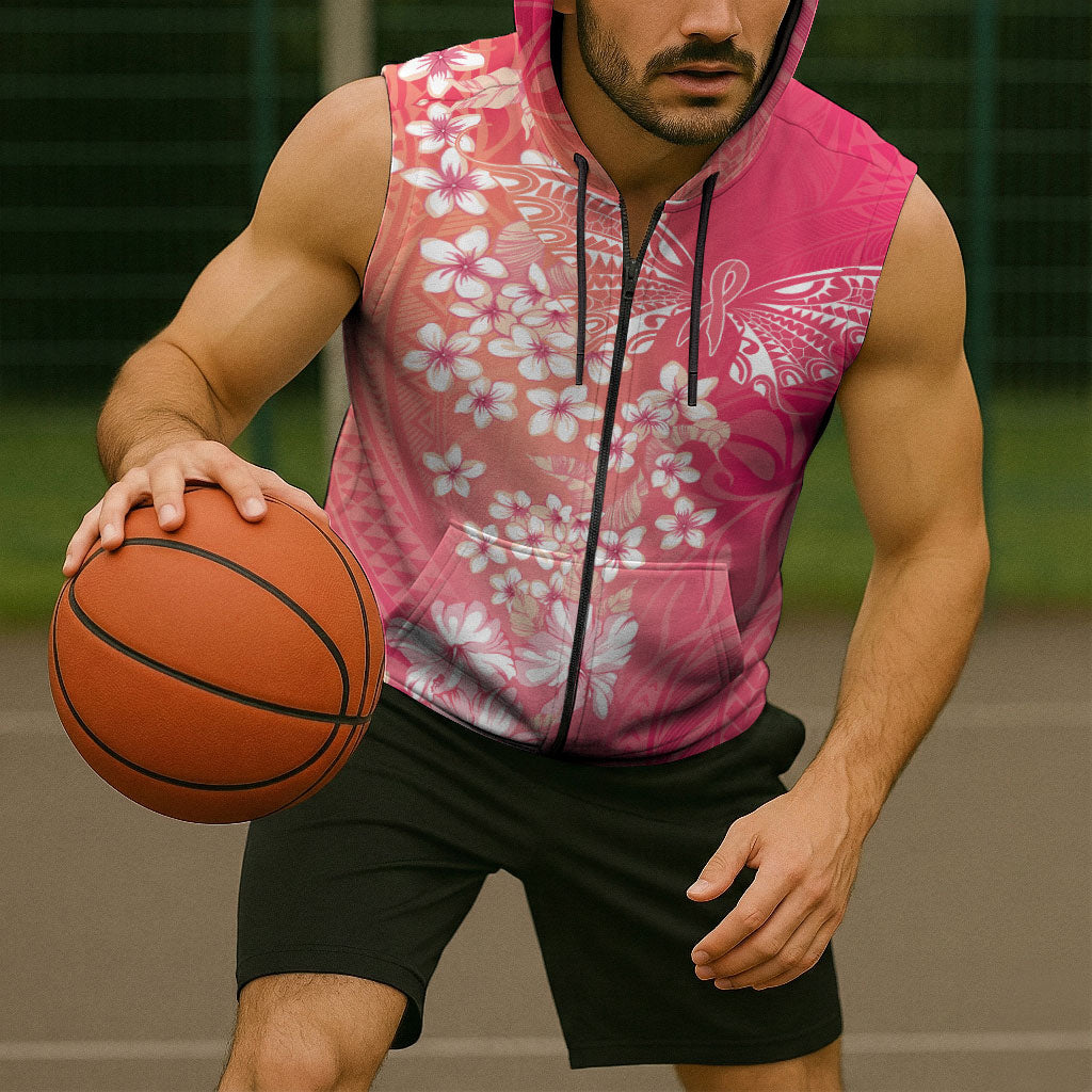 Dreamy Butterfly Polynesian - Breast Cancer Awareness Sleeveless Zip Hoodie Floral Vibes