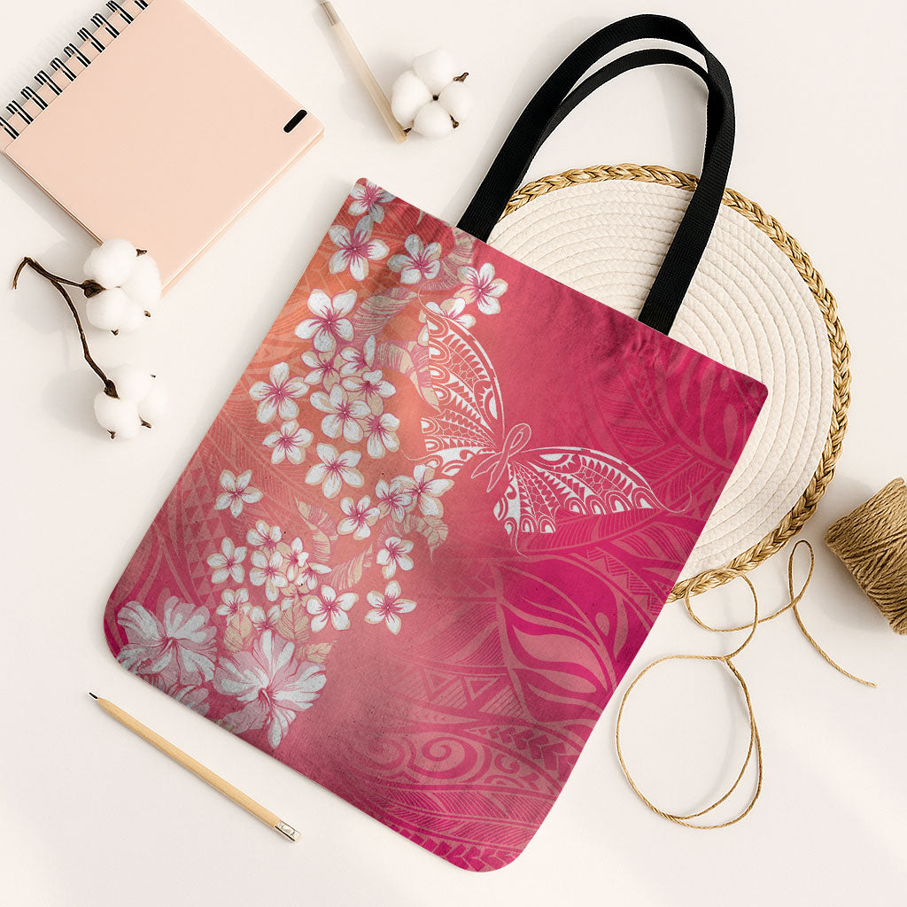 Dreamy Butterfly Polynesian - Breast Cancer Awareness Tote Bag Floral Vibes