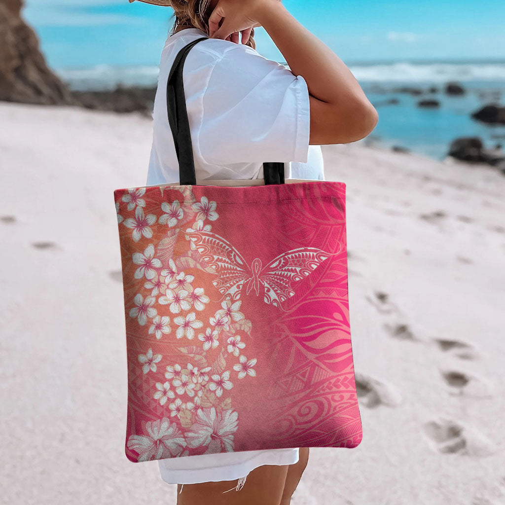 Dreamy Butterfly Polynesian - Breast Cancer Awareness Tote Bag Floral Vibes